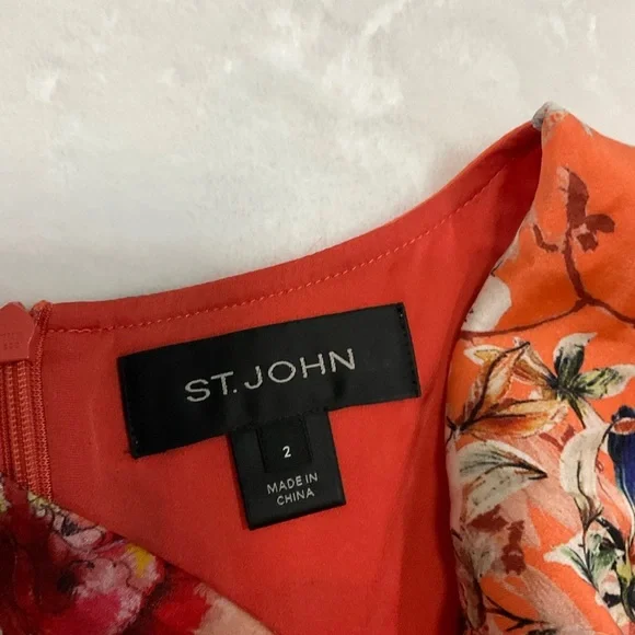 St. John Silk Vibrant Floral Midi Dress - Picture 5 of 16
